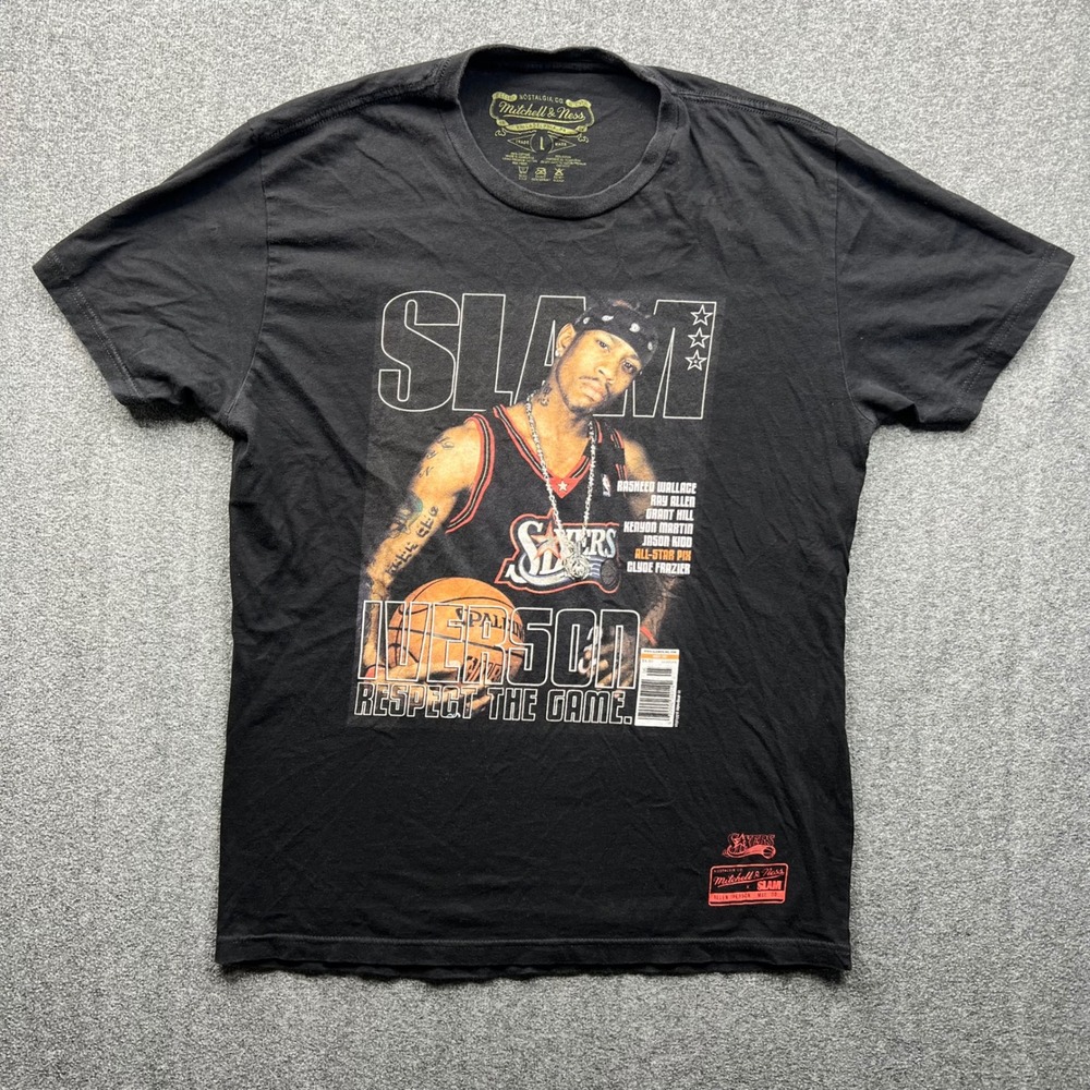 Mitchell & Ness T-Shirt Mens Large Black Allen Iverson SLAM Respect The Game